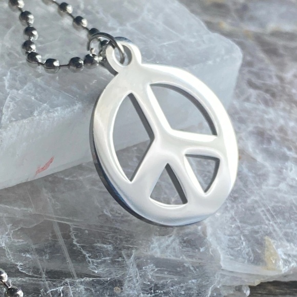Jewelry - Silver Stainless Steel Peace Sign Pendant Necklace